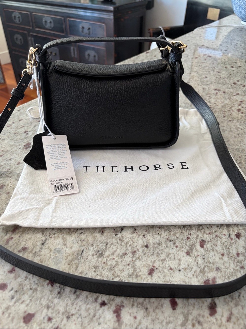 The Horse - NEW Clementine Mini Black Leather Crossbody Bag with Gold Hardware